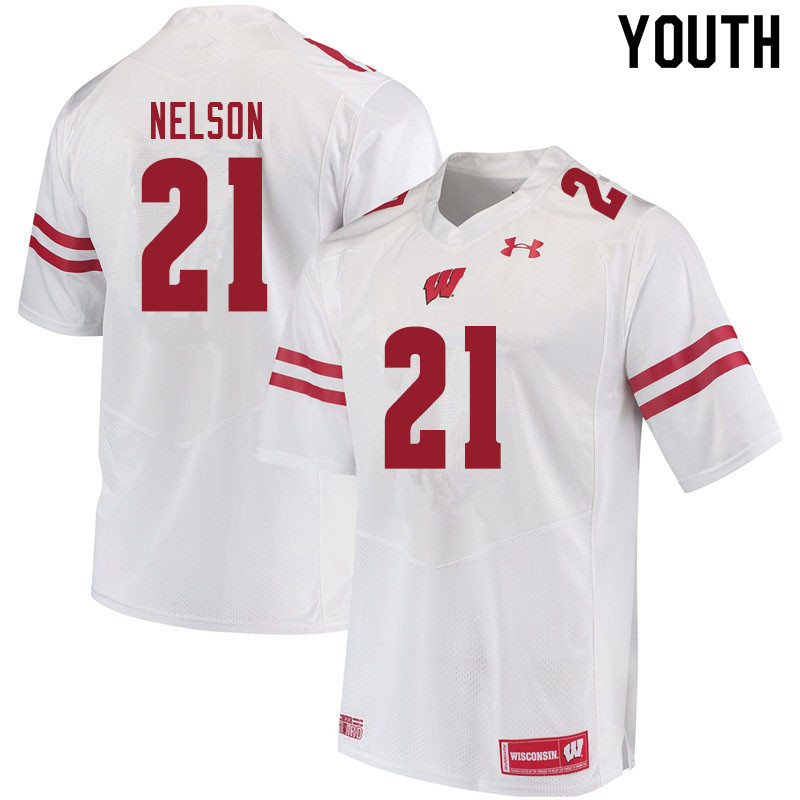 Wisconsin Badgers Youth #21 Cooper Nelson NCAA Under Armour Authentic White College Stitched Football Jersey SQ40X10TO